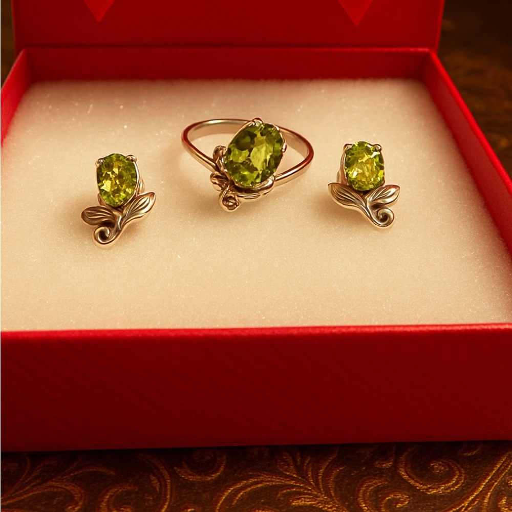 Sterling Silver Peridot Jewelry Set New